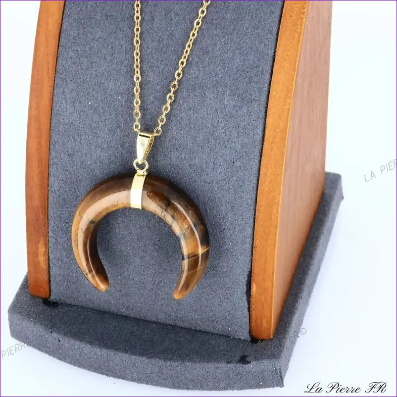 Pendentif Œil de Tigre croissant de lune - La Pierre FR