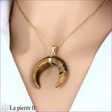 Collier-Pendentif Œil de Tigre croissant de lune - La Pierre FR