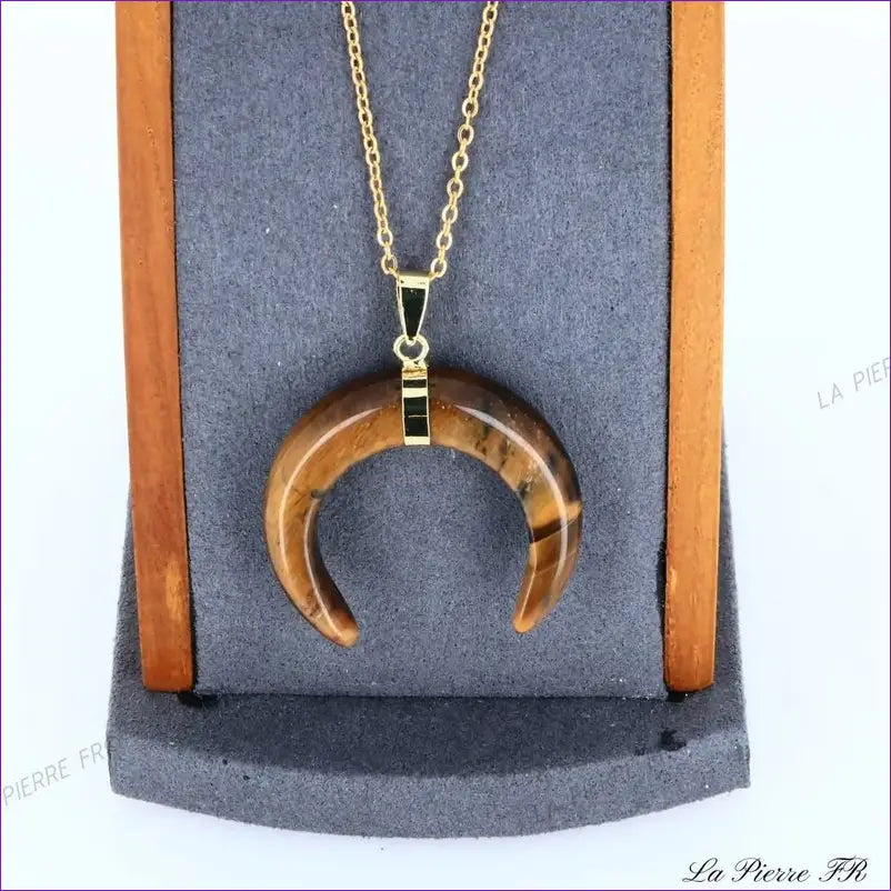 Pendentif Œil de Tigre croissant de lune - La Pierre FR