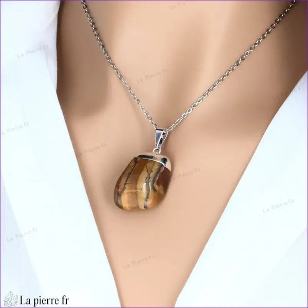 Pendentif en Œil de Tigre - Collier en Pierre Naturelle pour Lithothérapie