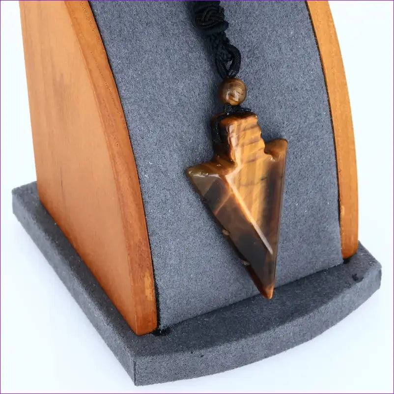 Collier-Pendentif en pierre naturelle Œil de Tigre en Pointe de Flèche | La Pierre Fr