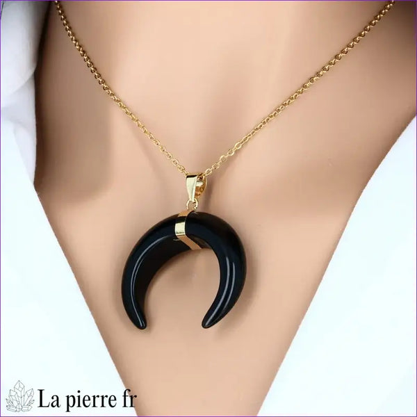 Collier-Pendentif Onyx noir croissant de lune - La Pierre FR