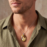 Collier Opale Verte, Pendentif Ovale Plat de 3,5 à 4,5 cm, Homme ou Femme