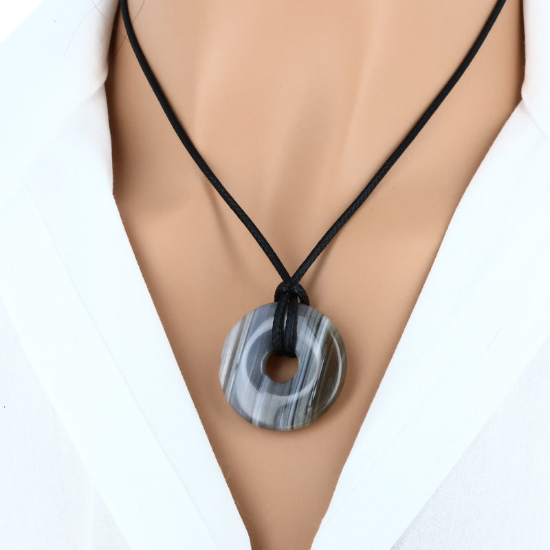 pendentif pierre agate botswana donut naturelle lithothérapie
