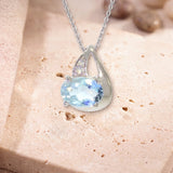 Pendentif Topaze Bleue Argent, Ovale Facetté 9 x 7 mm et Chaîne 60 cm (Alruba)