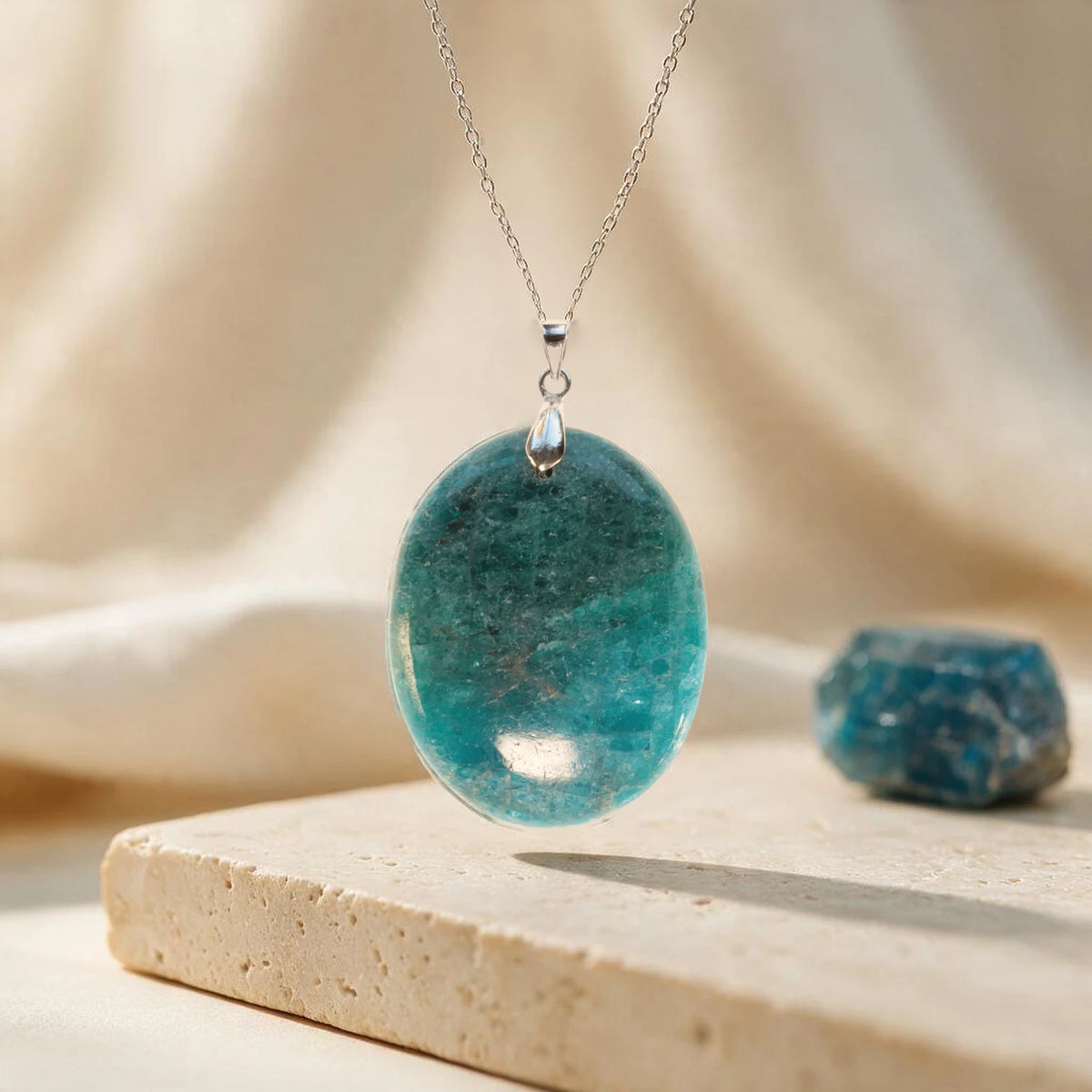 Pendentif Apatite Bleue Pièce Unique, Cabochon Forme Libre, Numéro au Choix