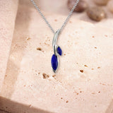Collier Lapis Lazuli Argent, Deux Navettes Superposées et Chaîne 60 cm (Menkib)