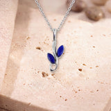 Collier Pierre Lapis Lazuli, Branche d'Argent 925 et Deux Feuilles (Astérope)
