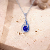 Collier Lapis Lazuli Pierre Naturelle, Goutte d'Argent 925 et 24 Zircons (Acrab)