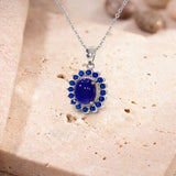 Pendentif Lapis Lazuli Argent 925, Médaillon Ovale et 16 Zircons Bleus (Adhafera)