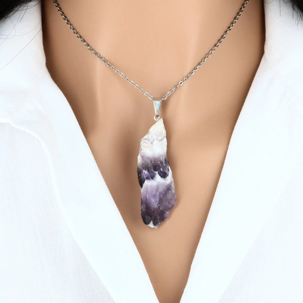 pendentif pierre naturelle améthyste chevron brute non polie