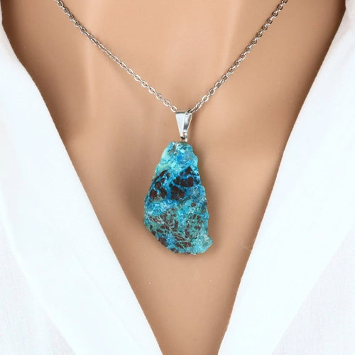 Pendentif Pierre Brute Chrysocolle " équilibre & expression apaisée "