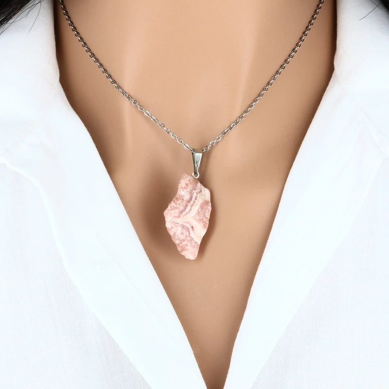 pendentif en pierre naturelle rhodochrosite brute argentine rose