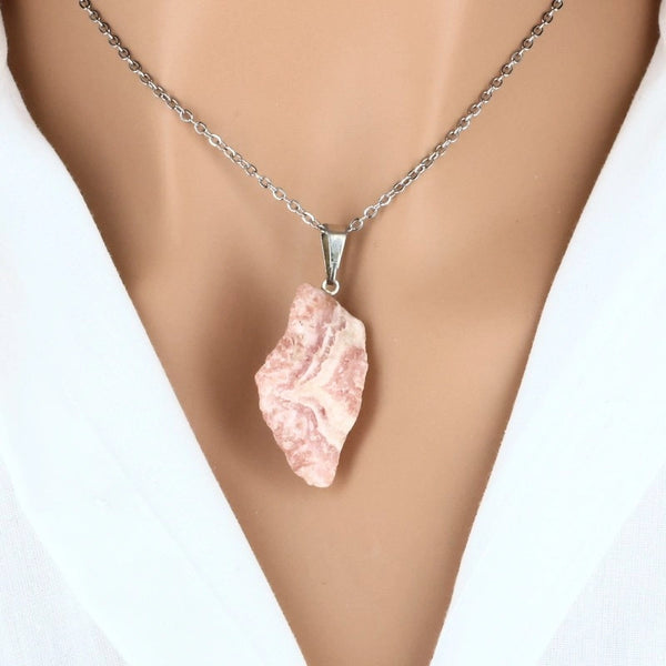 pendentif pierre brute rhodochrosite argentine rose naturelle lithothérapie