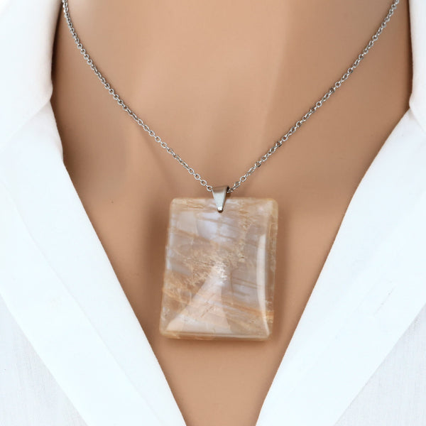 pendentif pierre de lune orange pierre plate naturelle lithotherapie