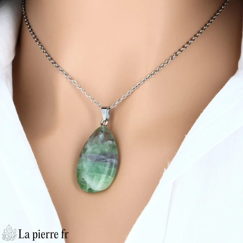 Pendentif goutte Fluorite, bijou lithothérapie, pierre naturelle équilibre