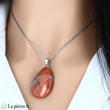 Pendentif goutte Jaspe Rouge, bijou lithothérapie, pierre naturelle protection.