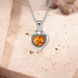 Pendentif Ambre Femme, Cœur d'Argent 925 Rhodié et Chaîne 60 cm (Hatysa)