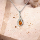 Collier Ambre Naturel, Goutte d'Argent 925 Ajourée et 24 Zircons (Zavijava)