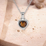 Collier Œil de Tigre Protection, Cœur d'Argent 925 et Cabochon 8 mm (Tejat)