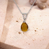 Petit Pendentif Œil de Tigre, Goutte Facettée 9 x 6 mm et Argent 925 (Titania)