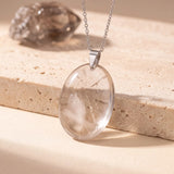 Pendentif Quartz Fumé Homme, Ovale Plat en Pierre Brune, Chaîne ou Cordon