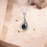 Collier Pierre Noire Femme, Onyx Noir dans une Goutte d'Argent 925 et Zircons (Dschubba)