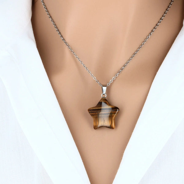 pendentif pierre oeil de tigre forme étoile protectrice