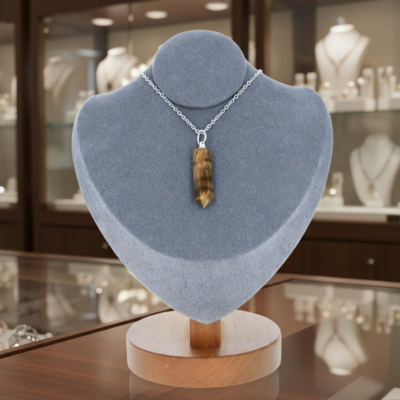 collier oeil de tigre pointe dorée marron