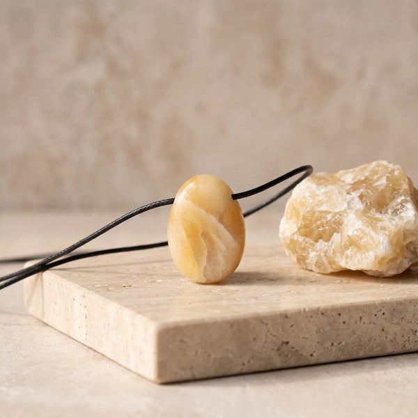 Pendentif pierre percée en aventurine jaune miel, idée cadeau bijou en pierre naturelle