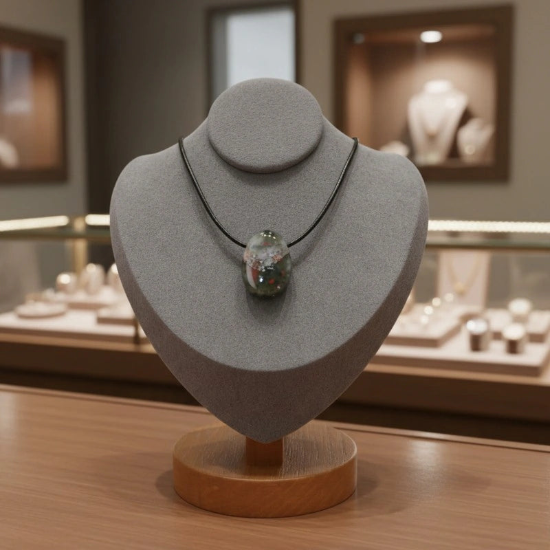 Pendentif percé en Jaspe Héliotrope, pierre naturelle vert sombre pour courage et stabilité