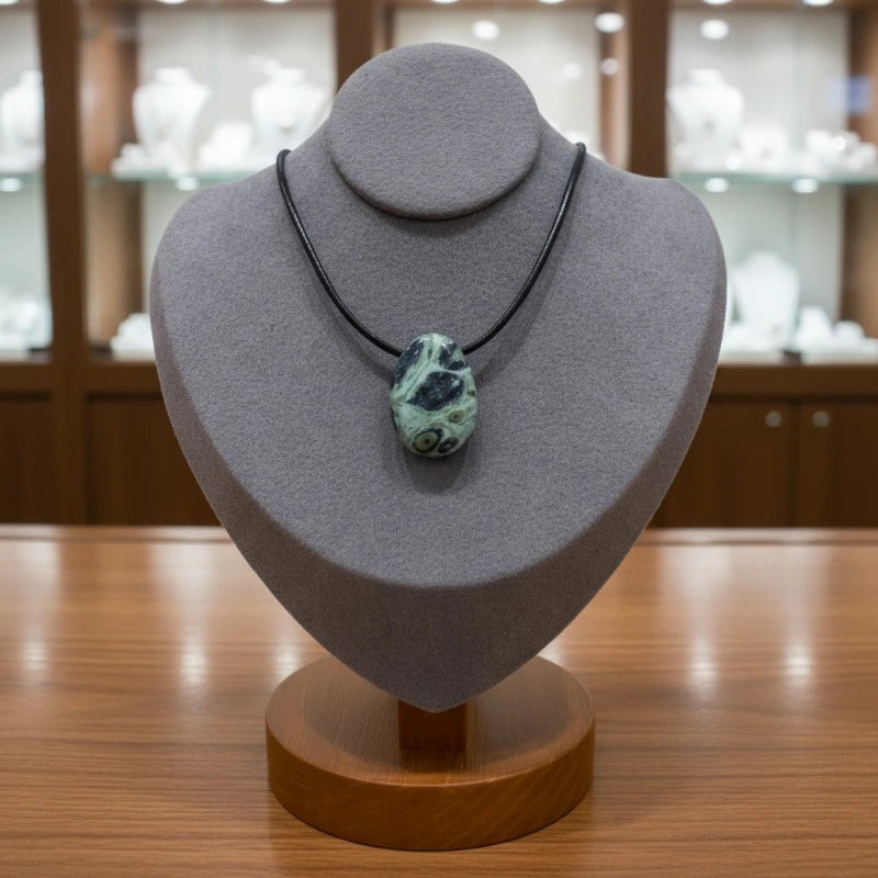 Pendentif percé en Jaspe Kambaba, pierre naturelle à motifs circulaires pour harmonie et ancrage