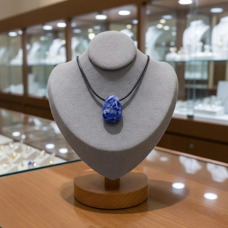 Pendentif percé en Sodalite, pierre naturelle bleu profond pour calme et communication