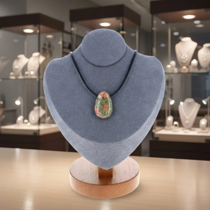 Pendentif percé en Unakite, pierre naturelle verte et rose pour bien-être et renouveau
