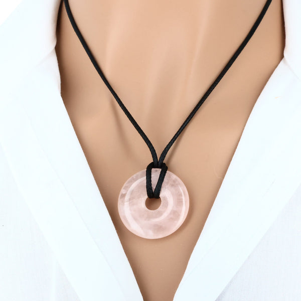 Pendentif donut en pierre rose, quartz rose naturel