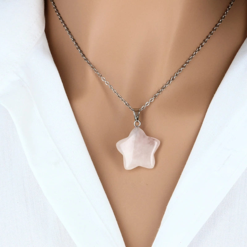 pendentif en pierre naturelle quartz rose forme étoile
