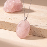 Pendentif Pierre Quartz Rose Ovale, Pierre Plate pour Femme ou Homme