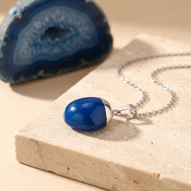 Pendentif Agate Bleue du Brésil | Pendentif pierre naturelle | Pierre bleue | La Pierre FR