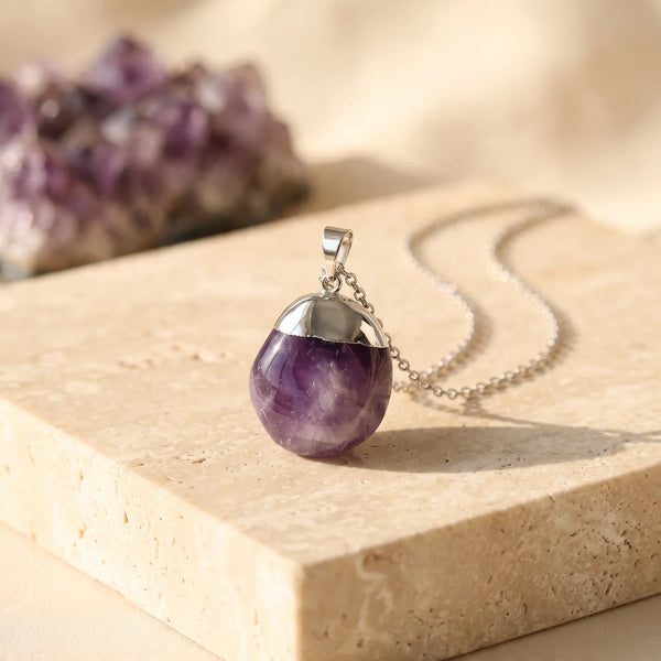 Pendentif pierre roulée en améthyste violette, idée cadeau bijou en pierre naturelle