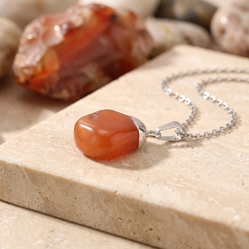 Pendentif en Cornaline d'Inde | Pendentif pierre naturelle | Bijou pierre semi-précieuse