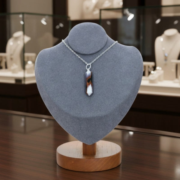 Pendentif pointe en Sardonyx naturel – pierre rayée aux teintes chaudes