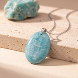 Pendentif Ovale en Amazonite, Pierre Plate pour Homme ou Femme, Chaîne ou Cordon