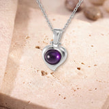 Collier Pierre Améthyste, Cœur d'Argent 925 et Cabochon 8 mm (Tabit)