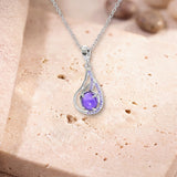 Pendentif Pierre Améthyste, Goutte Ajourée et 24 Zircons en Argent 925 (Syrma)