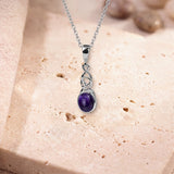 Pendentif Améthyste Argent 925 Ovale, Entrelacs Celtique et Chaîne 60 cm (Titawin)