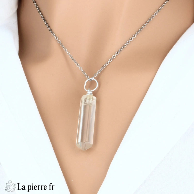 pendentif cristal de roche pointe brésil pierre naturelle transparente