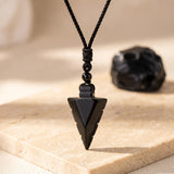 Collier Homme en Obsidienne Noire, Pointe de Flèche sur Cordon Ajustable