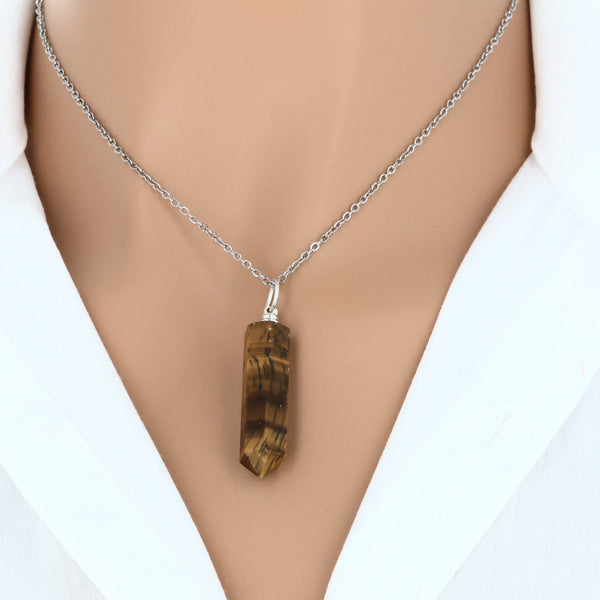 pendentif pointe oeil de tigre pierre naturelle lithothérapie