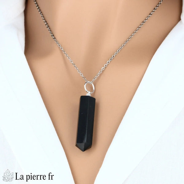 pendentif onyx noir pointe brésil pierre naturelle noire