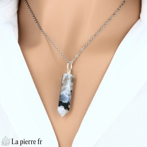 pendentif péristérite pointe inde pierre naturelle blanche